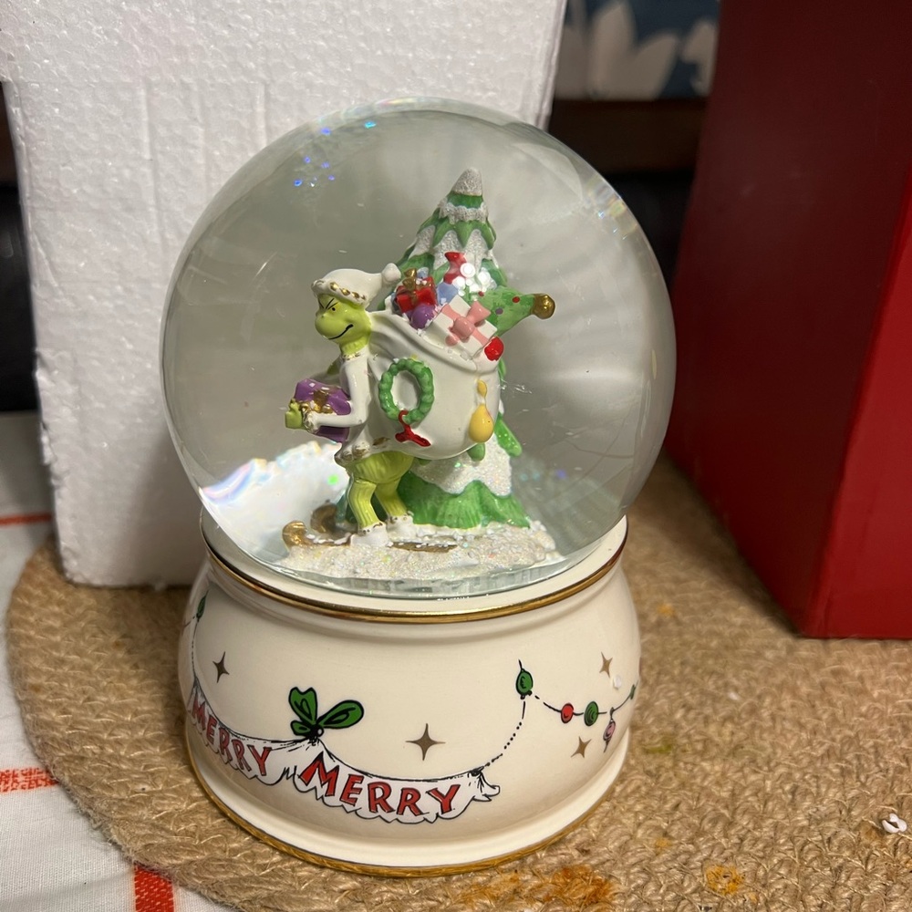 Lenox Merry Grinch Snow Globe with Green and Red Accents